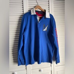 Nautica Men's Blue Polo with White Collar